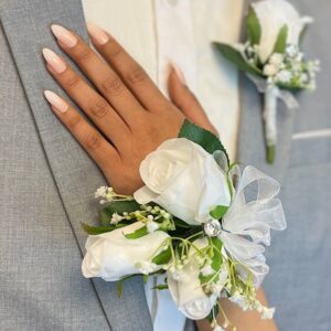 White Prom Boutonniere and Corsage