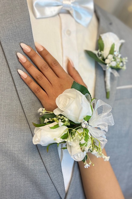 White Prom Boutonniere and Corsage
