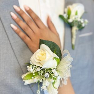 Ivory Prom Boutonniere and Corsage