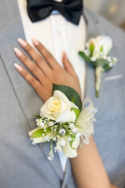 Ivory Prom Boutonniere and Corsage