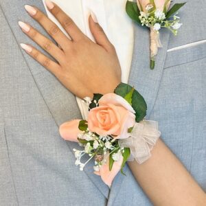 Peach Prom Boutonniere and Corsage