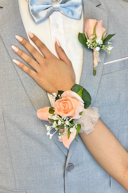 Peach Prom Boutonniere and Corsage