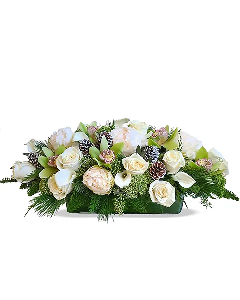 Peonies and Pinecones Centerpiece